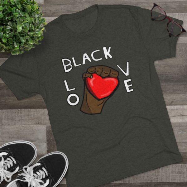 Unisex Tri-Blend Black Love Red Heart Crew Tee